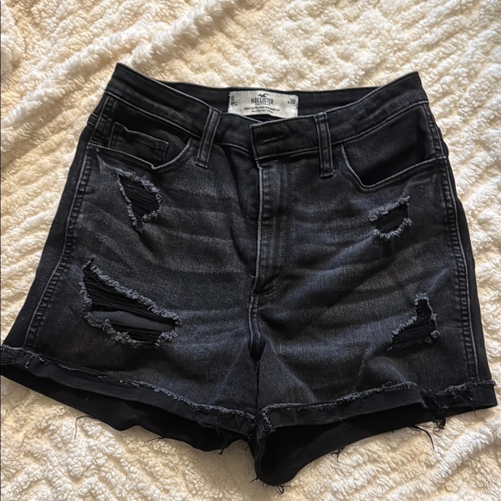 Hollister Black Distressed Curvy Ultra High Rise Jean Shorts High-Waisted